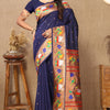 Devastating Navy Blue Paithani Silk Saree With Splendiferous Blouse Piece