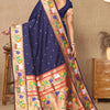 Devastating Navy Blue Paithani Silk Saree With Splendiferous Blouse Piece