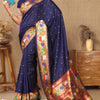 Devastating Navy Blue Paithani Silk Saree With Splendiferous Blouse Piece