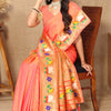 Transcendent Peach Paithani Silk Saree With Vivacious Blouse Piece