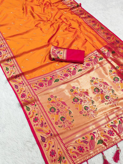 Sonorous Orange Paithani Silk Saree With Demure Blouse Piece