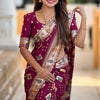 Ephemeral Wine Soft Banarasi Silk Saree With Allure Blouse Piece