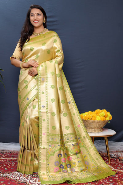 Palimpsest Green Paithani Silk Saree With Scintillating Blouse Piece