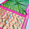 Glittering Green Paithani Silk Saree With Denouement Blouse Piece