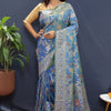 Beauteous Blue Soft Banarasi Silk Saree With Efflorescence Blouse Piece