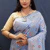 Bewitching Grey Soft Banarasi Silk Saree With Cynosure Blouse Piece