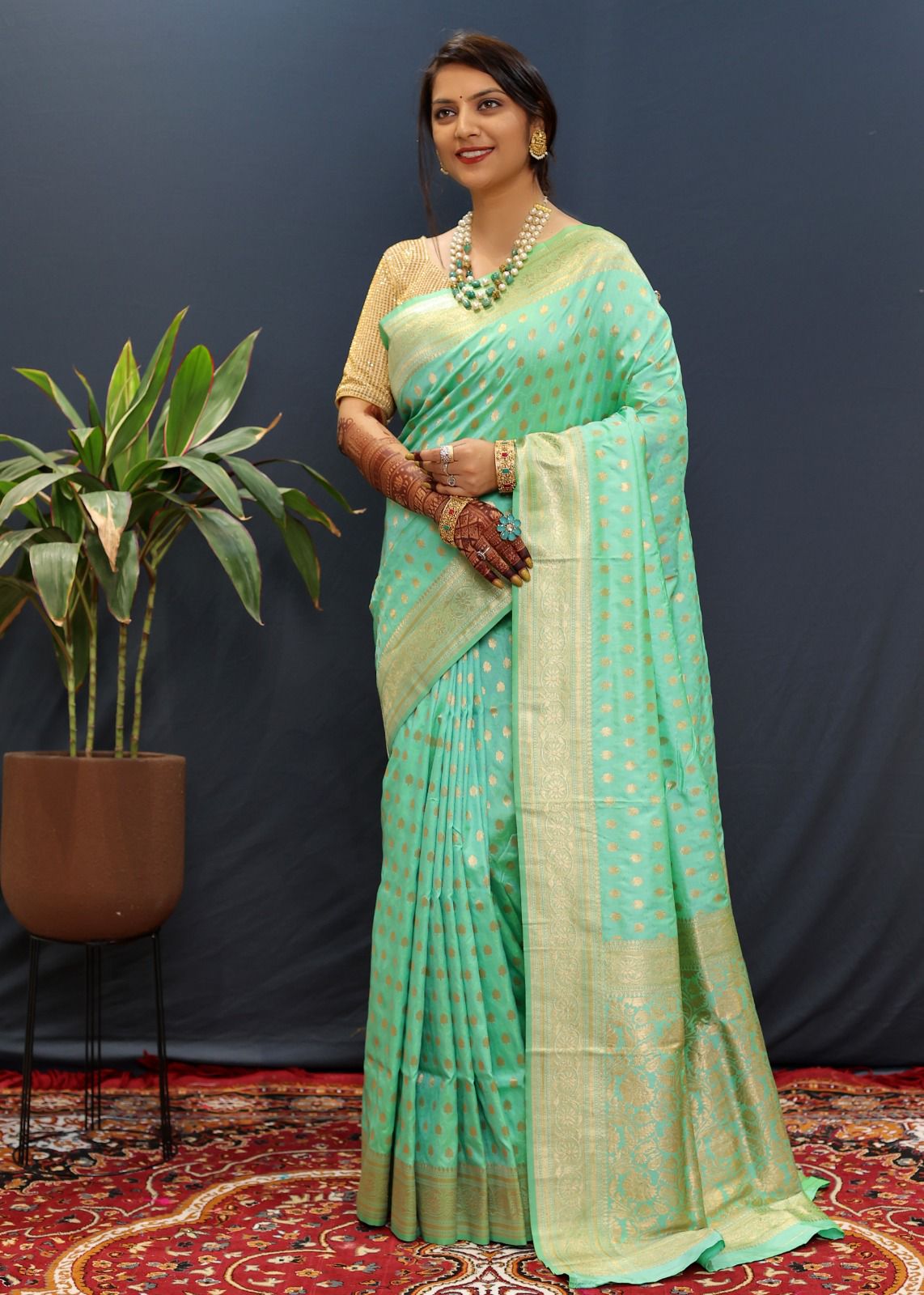 Woebegone Turquoise Soft Banarasi Silk Saree With Sumptuous Blouse Piece