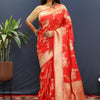Assemblage Red Soft Banarasi Silk Saree With Exquisite Blouse Piece