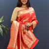 Assemblage Red Soft Banarasi Silk Saree With Exquisite Blouse Piece