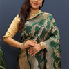 Flattering Dark Green Soft Banarasi Silk Saree With Alluring Blouse Piece