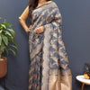 Impressive Grey Soft Banarasi Silk Saree With Appealing Blouse Piece