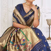 Pretty Navy Blue Paithani Silk Saree With Amazing Blouse Piece