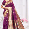 Majesty Wine Paithani Silk Saree With Blissful Blouse Piece