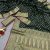 Elegant Dark Green Banarasi Satin Silk Saree With Jazzy Blouse