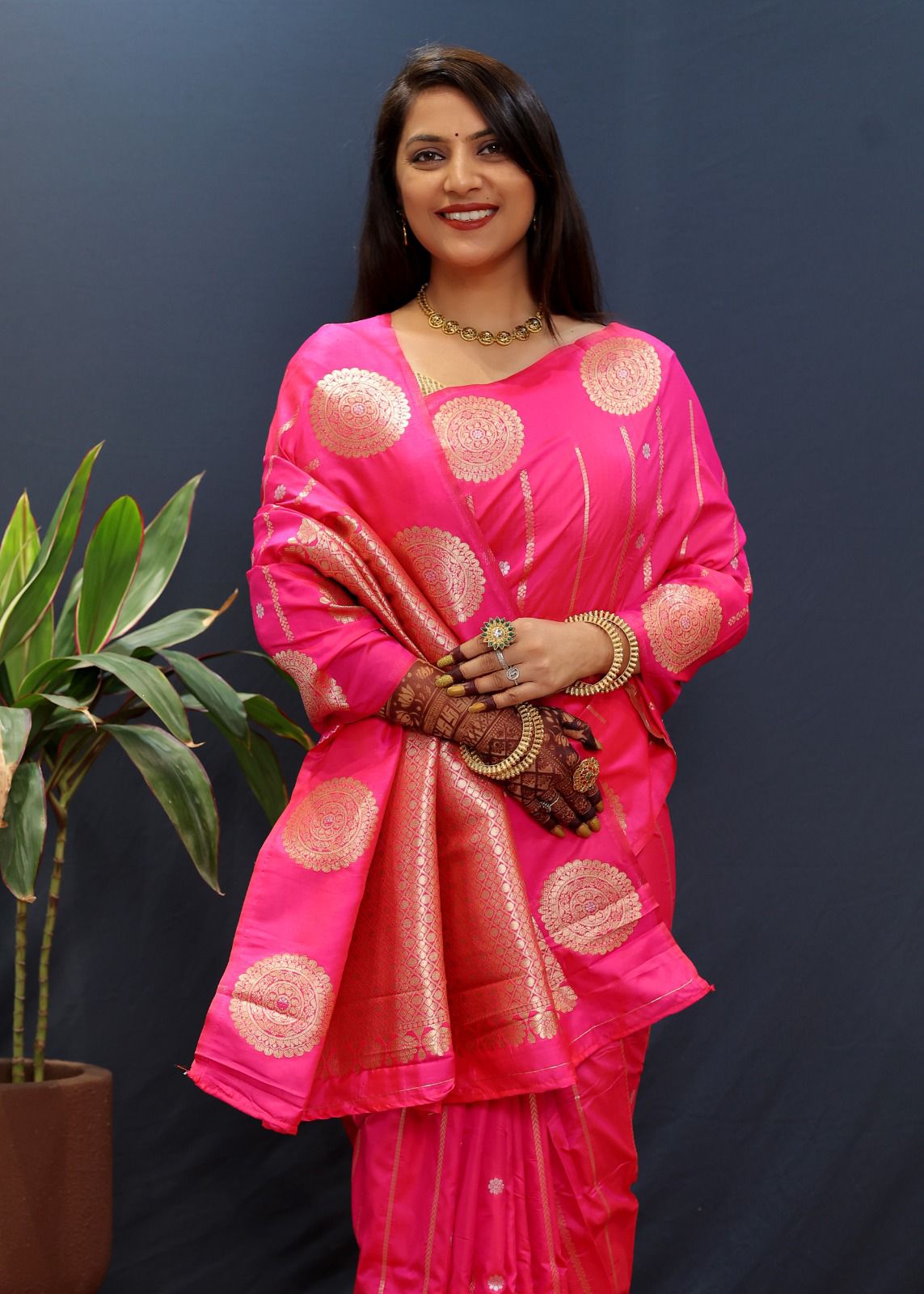 Sempiternal Dark Pink Soft Banarasi Silk Saree With Evocative Blouse Piece