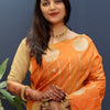Desuetude Orange Soft Banarasi Silk Saree With Ailurophile Blouse Piece