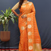 Desuetude Orange Soft Banarasi Silk Saree With Ailurophile Blouse Piece