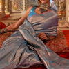 Sempiternal Firozi Kanjivaram Silk Saree With Vestigial Blouse Piece