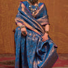 Dazzling Navy Blue Kanjivaram Silk Saree With Deserving Blouse Piece
