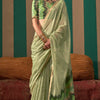 Engaging Pista Cotton Silk Saree With Transcendent Blouse Piece