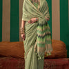 Engaging Pista Cotton Silk Saree With Transcendent Blouse Piece
