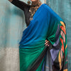 Conflate Green and Blue Digital Printed Crape Silk Saree With Groovy Blouse Piece