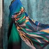 Conflate Green and Blue Digital Printed Crape Silk Saree With Groovy Blouse Piece