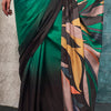 Conflate Green and Blue Digital Printed Crape Silk Saree With Groovy Blouse Piece