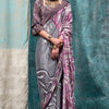 Murmurous Grey and Pink Digital Printed Crape Silk Saree With Confounding Blouse Piece