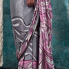 Murmurous Grey and Pink Digital Printed Crape Silk Saree With Confounding Blouse Piece