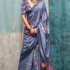 Fragrant Grey Digital Printed Crape Silk Saree With Glittering Blouse Piece