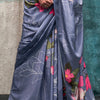 Fragrant Grey Digital Printed Crape Silk Saree With Glittering Blouse Piece
