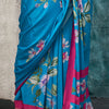 Enthralling Firozi Digital Printed Crape Silk Saree With Allure Blouse Piece