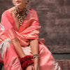 Ideal Baby Pink Soft Banarasi Silk Saree With Exuberant Blouse Piece