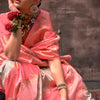 Ideal Baby Pink Soft Banarasi Silk Saree With Exuberant Blouse Piece