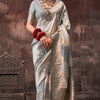 Delectable Grey Soft Banarasi Silk Saree With Tempting Blouse Piece