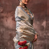 Delectable Grey Soft Banarasi Silk Saree With Tempting Blouse Piece