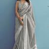 Innovative Grey Lucknowi Silk Saree With Phenomenal Blouse Piece