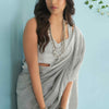 Innovative Grey Lucknowi Silk Saree With Phenomenal Blouse Piece