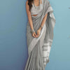 Innovative Grey Lucknowi Silk Saree With Phenomenal Blouse Piece