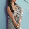 Innovative Grey Lucknowi Silk Saree With Phenomenal Blouse Piece
