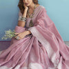 Deserving Lavender Lucknowi Silk Saree With Blooming Blouse Piece