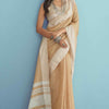 Blooming Dark Beige Lucknowi Silk Saree With Sensational Blouse Piece