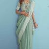Precious Pista Lucknowi Silk Saree With Desiring Blouse Piece
