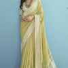 Adorable Lemon Lucknowi Silk Saree With Flameboyant Blouse Piece