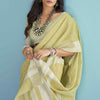 Adorable Lemon Lucknowi Silk Saree With Flameboyant Blouse Piece