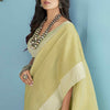 Adorable Lemon Lucknowi Silk Saree With Flameboyant Blouse Piece
