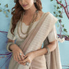 Comely Light Brown Lucknowi Silk Saree With Desultory Blouse Piece