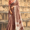 Bewitching Brown Cotton Silk Saree With Gossamer Blouse Piece