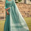 Lassitude Sea Green Cotton Silk Saree With Resplendent Blouse Piece